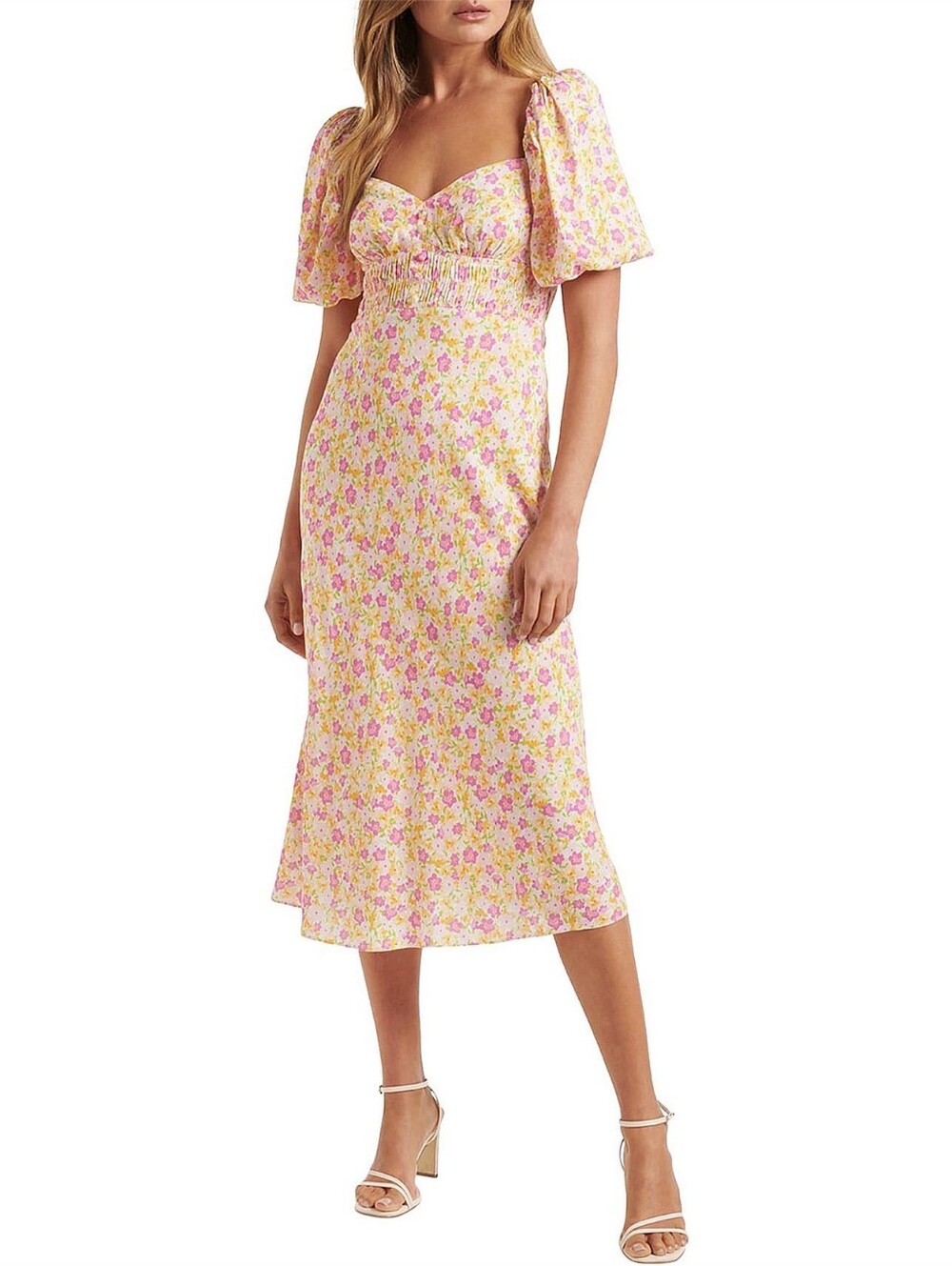 FOREVER NEW NWT Mahalia Petite Shirred Midi Dress Hampton Ditsy Size 14